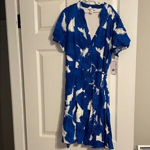 Nine West Abstract Blue and White Midi Dress
